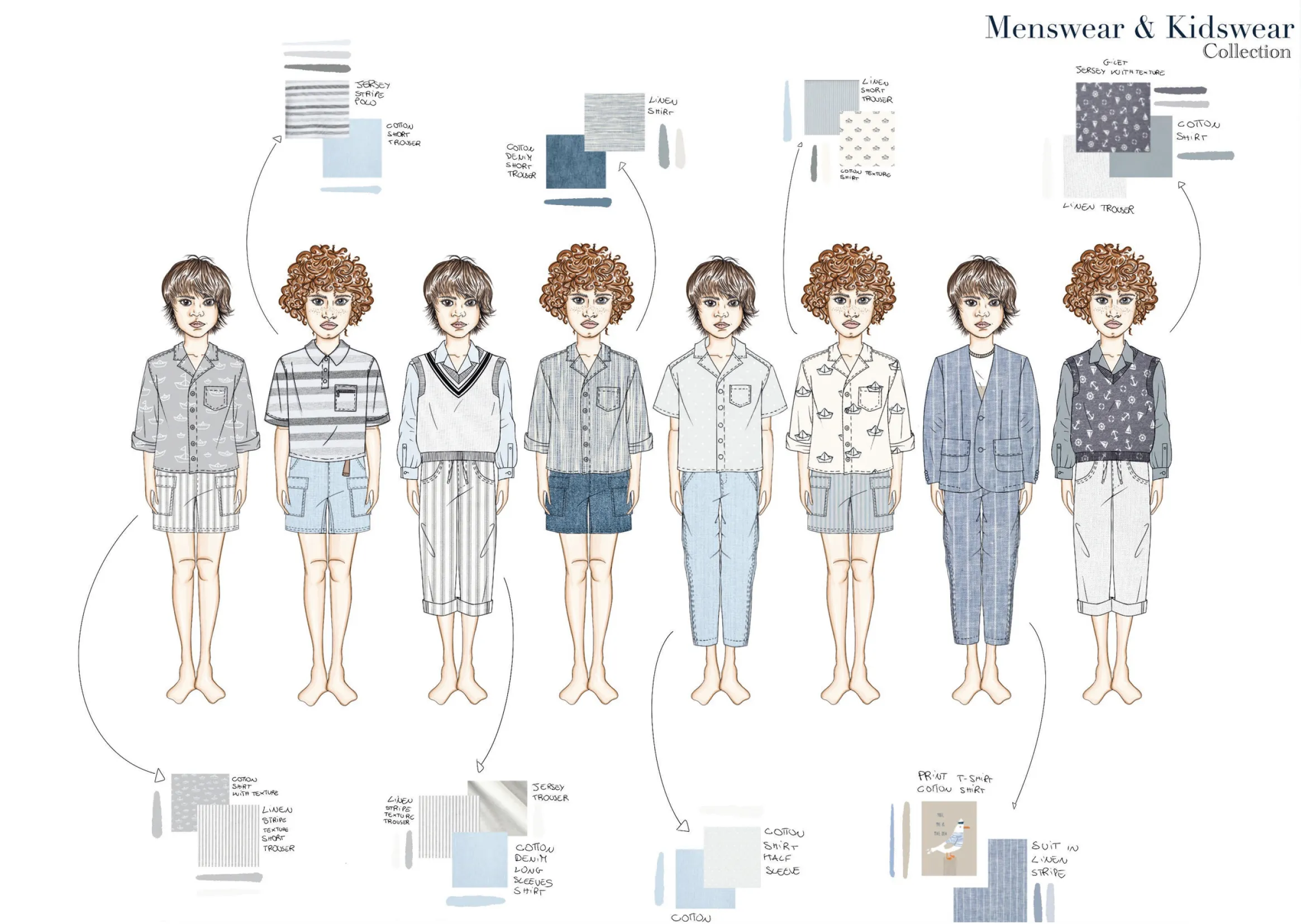 Kidswear sketches, stripes