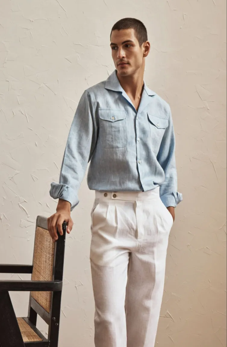 Linen blouse and pleated skirt