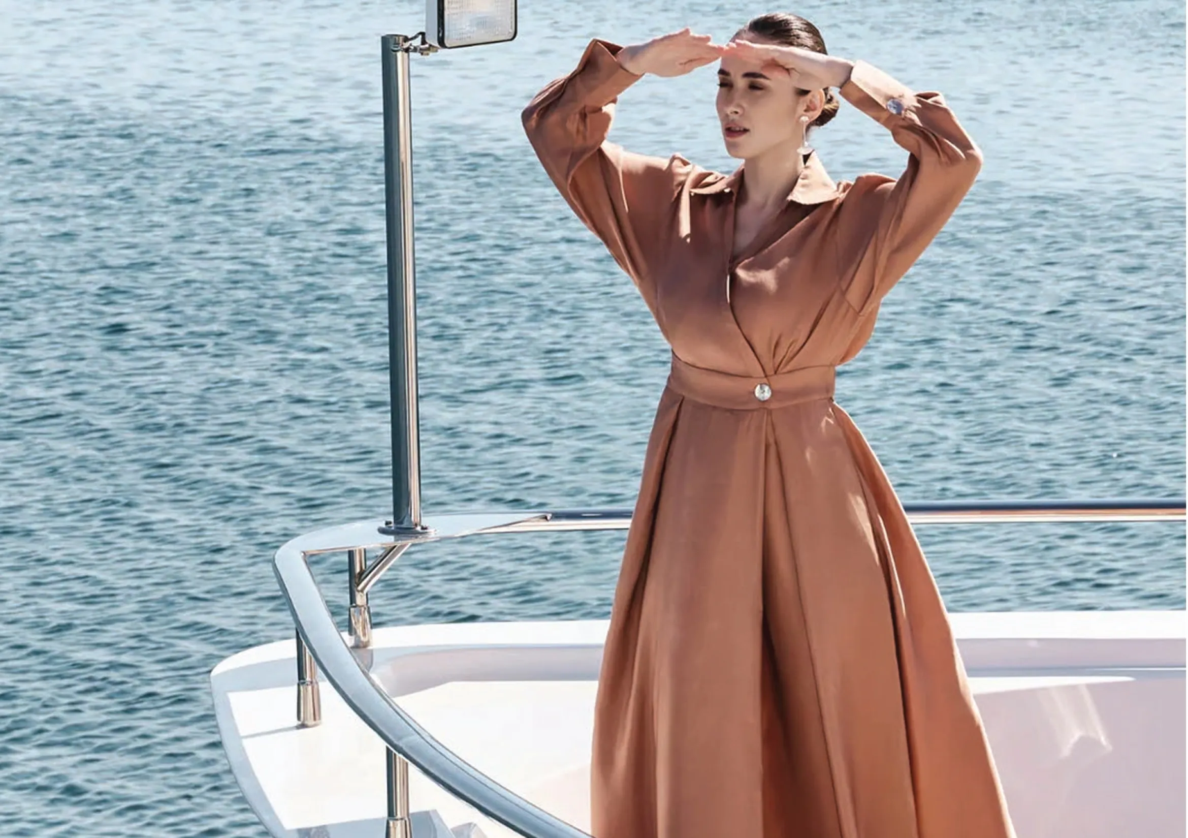 Terracotta dress on deck