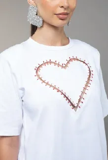 White tee, heart detail